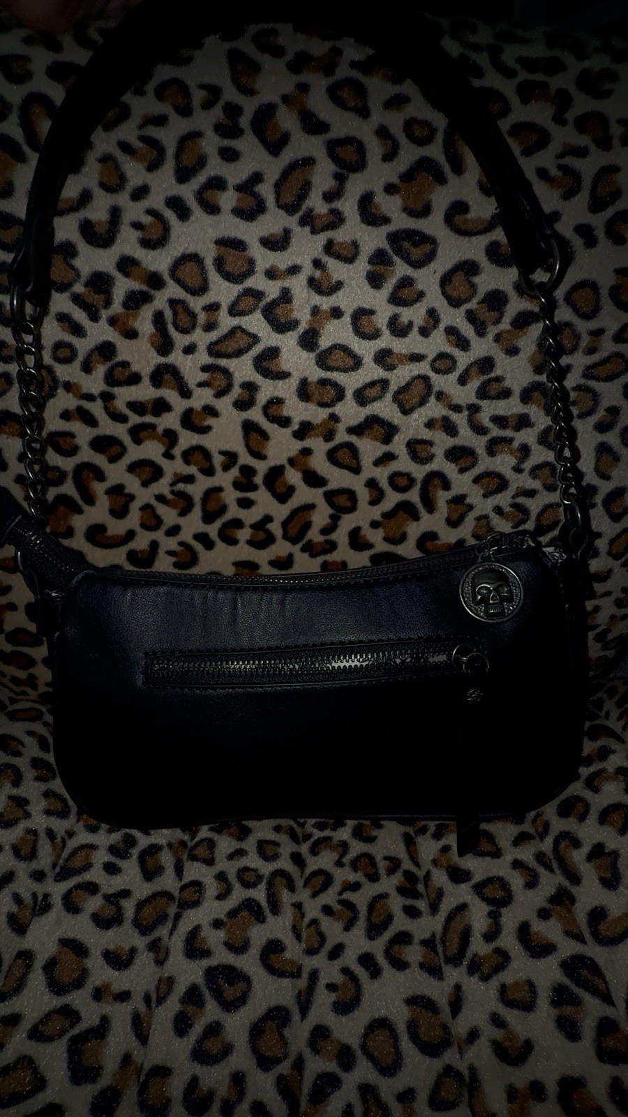Ed Hardy Women’s Black Shoulder Bag Zip Closure Chain Strap Heart Logo Tattoo