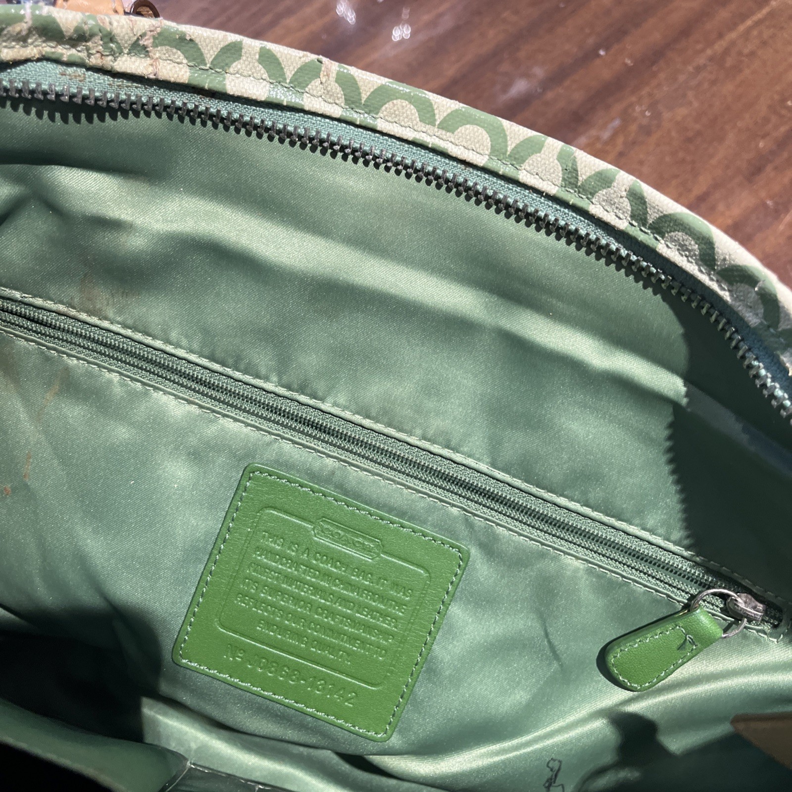 Coach Tote Bag Green Op Art Logo Coated Canvas JO868-13142