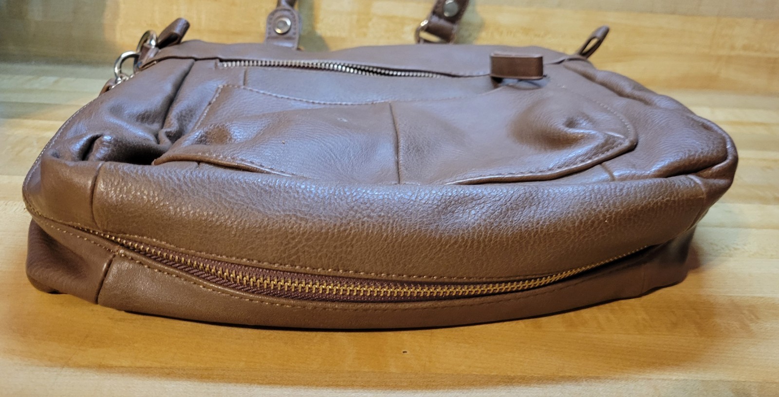 Coco + Carmen Women’s Brown Leather Olive Green Fleece Gold Shoulder Bag Purse