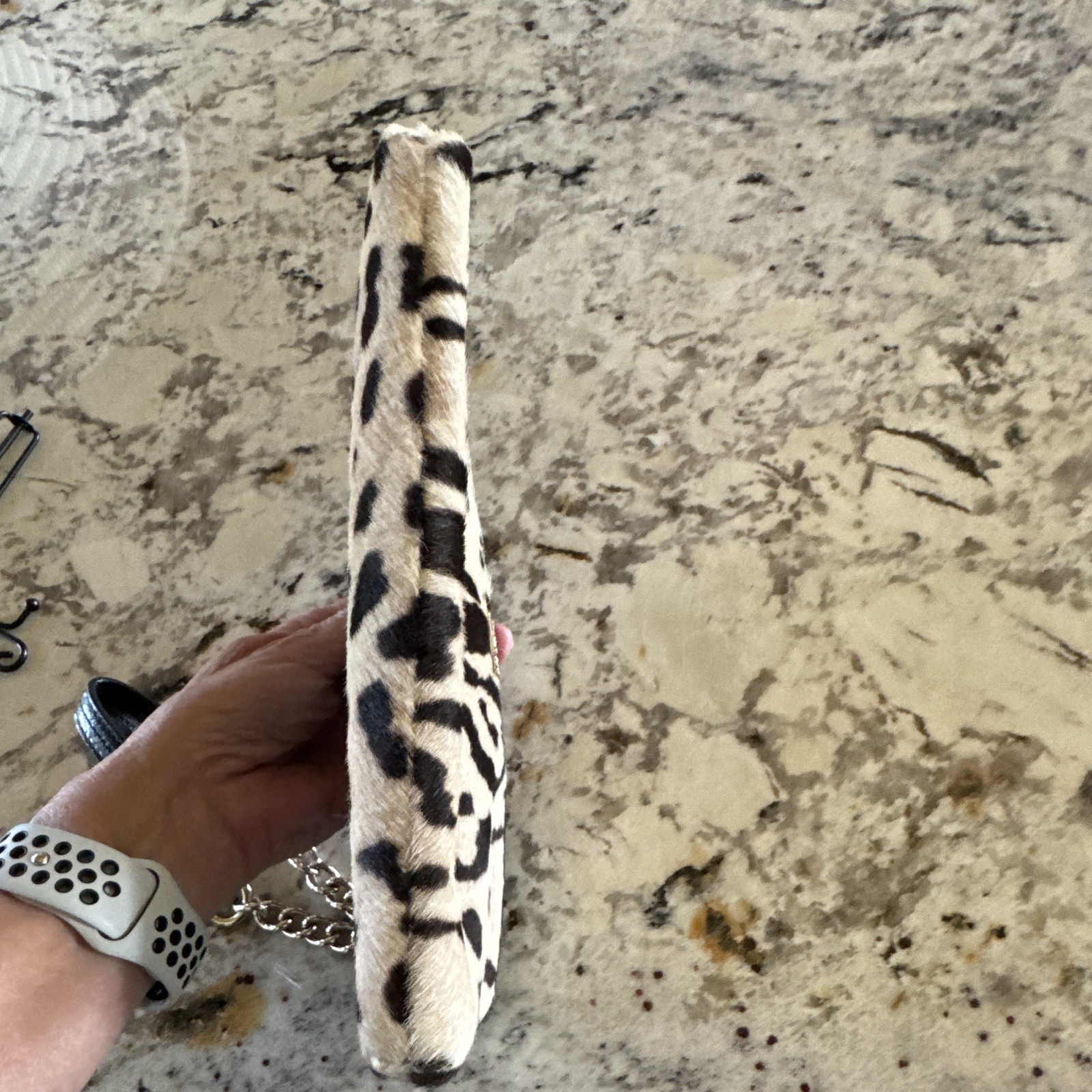 Coach Animal Print Zip Wristlet Pouch Clutch w/ Wrist Strap Beige Black