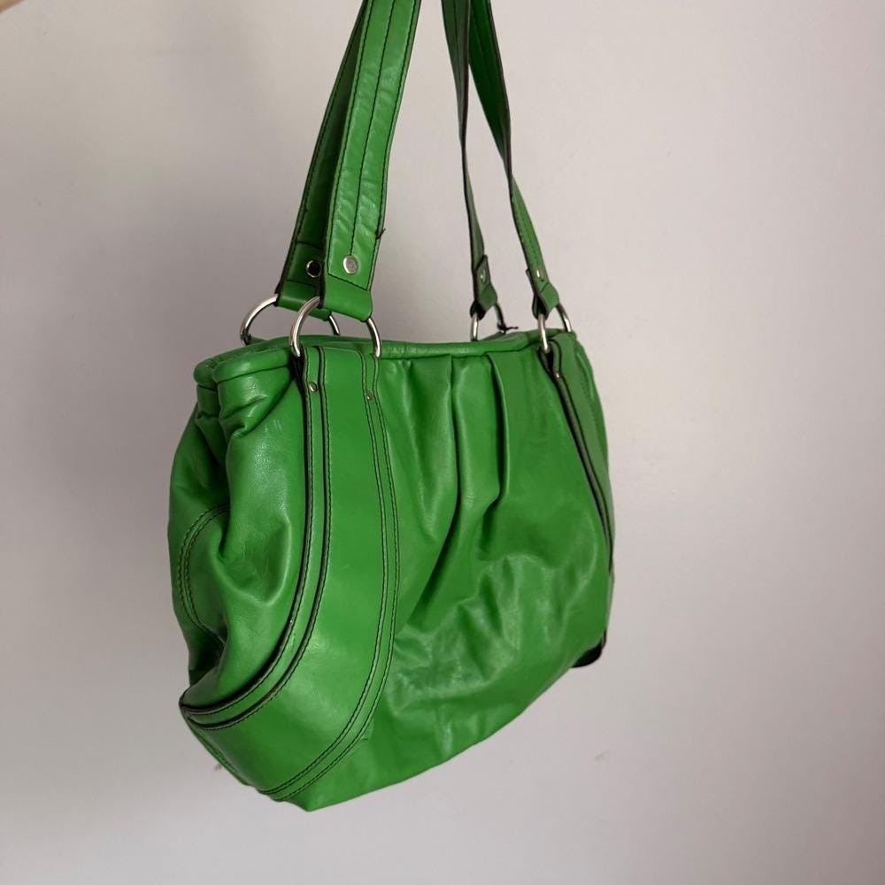 VIntage Nine & Co Nine West Green Pleated Hobo Shoulder Bag Silver Hardware