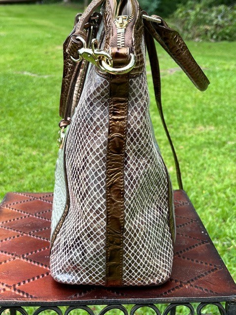 Brahmin Duxbury Snakeskin & Croc Embossed Leather Satchel Purse_ Browm/Taupe