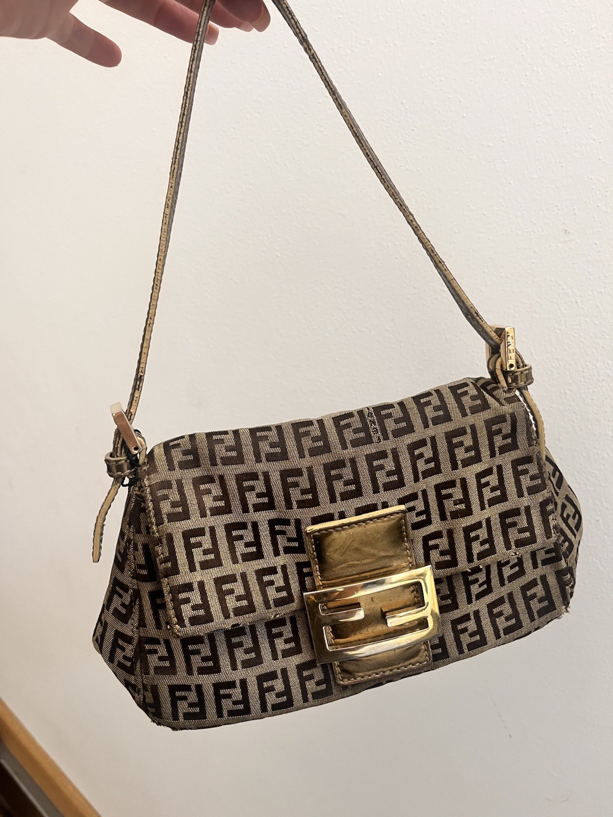 Vintage Fendi Zucchino Monogram Mini Mamma Baguette Bag