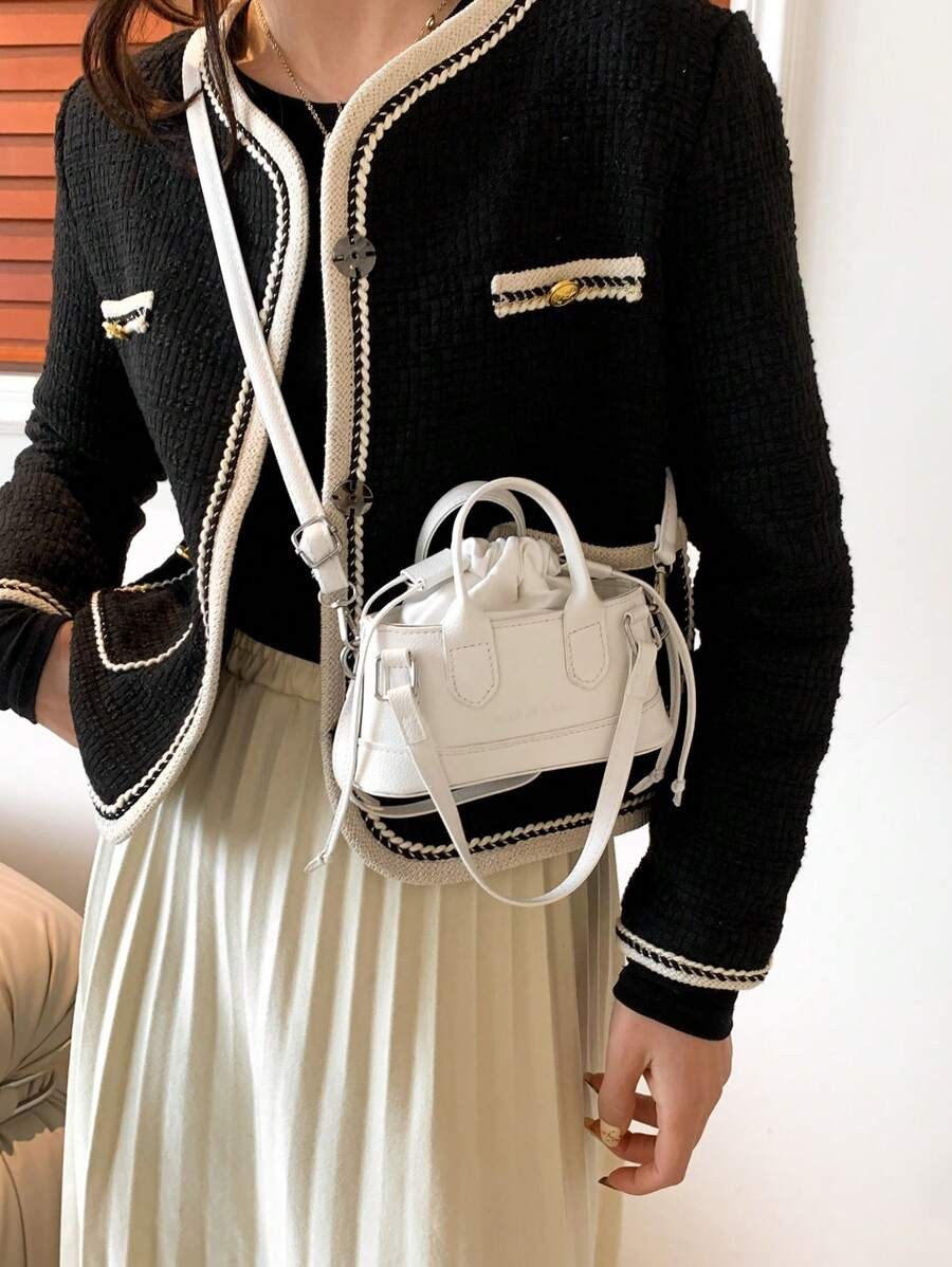 Mini Croc Embossed Bucket Bag Women Drawstring Novelty Crossbody Shoulder