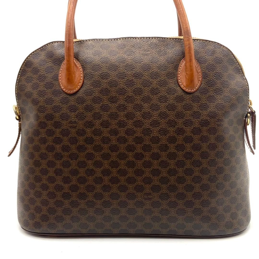 CELINE Macadam Pattern Hand Bag PVC Leather Dark Brown Classic Used From Japan