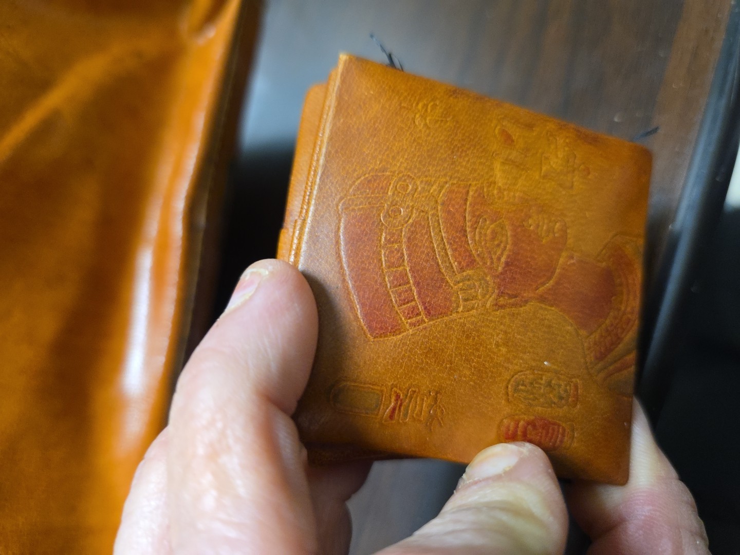 Handmade Egyptian Leather Bag Acient Hieroglyphs, Sm Change Purse, Embossed.