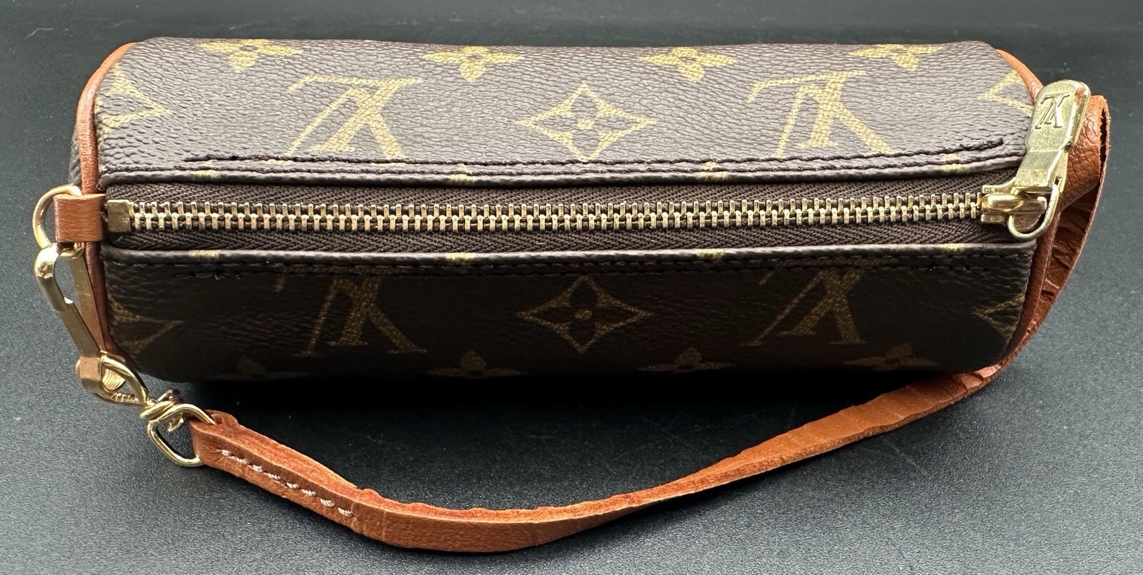 Louis Vuitton Monogram Brown Papillon Accessory Pochette Pouch Bag Cylinder 6.5”