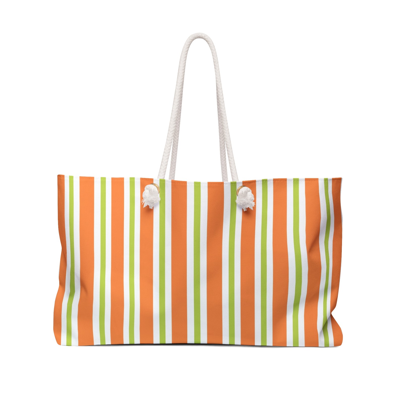 Orange Green Vertical Stripe Weekender Bag | Beach Tote, Travel Carryall