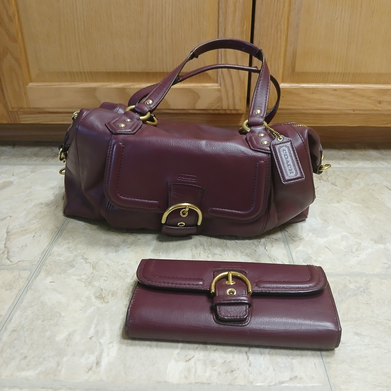 Coach Campbell Satchel Plum Purple Leather Handbag F25151 W/Matching Wallet