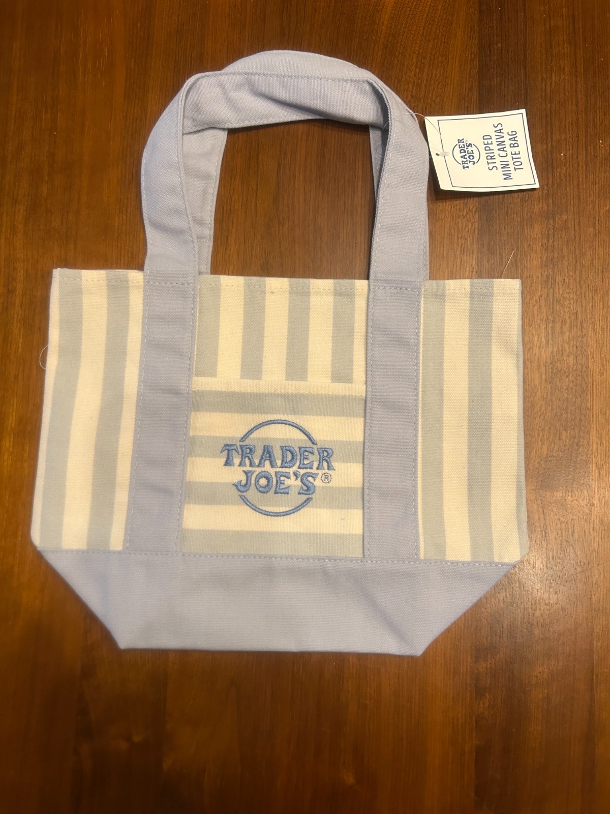 Blue Striped Trader Joe’s Mini Canvas Tote Bag NWT