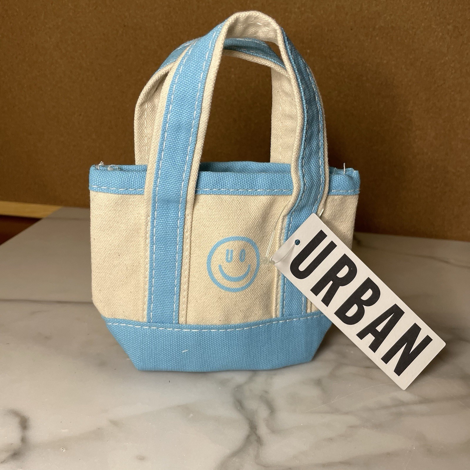 Urban Outfitters BDG Mini Canvas Tote Bag 6″ White with Blue Trim