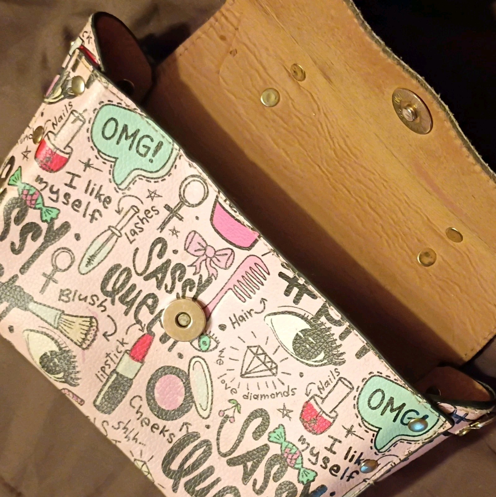 Multicolor Graphic Print Small Shoulder Bag Gold Chain Strap Metal Handle