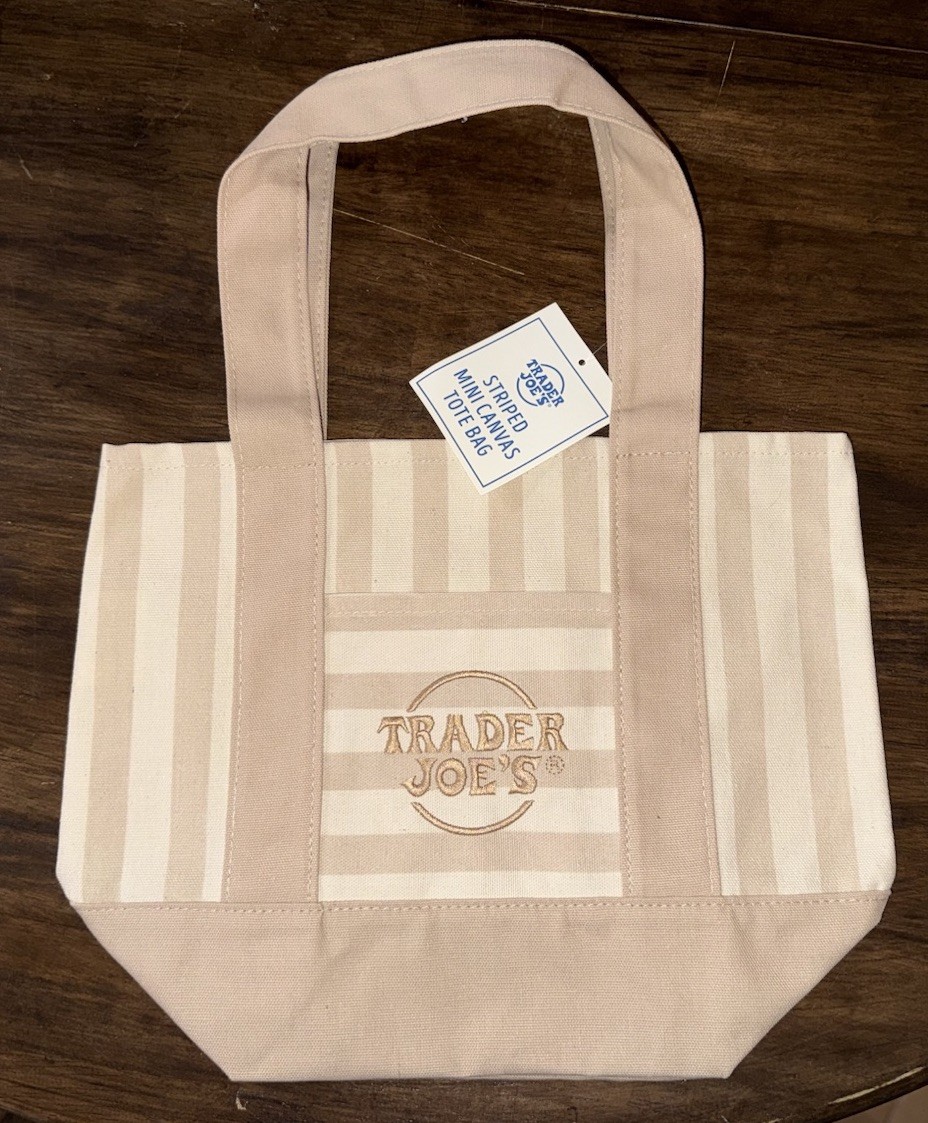 Trader Joes Striped Mini Canvas Tote Bag Tan/brown