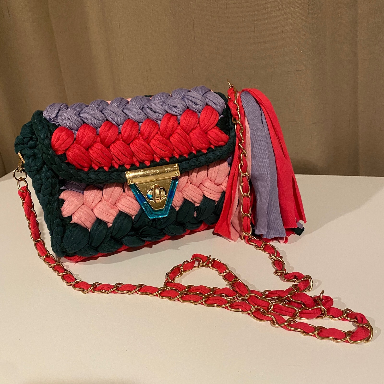 Colorful Braided Crochet Shoulder Purse Handmade Summer Bag 7×8
