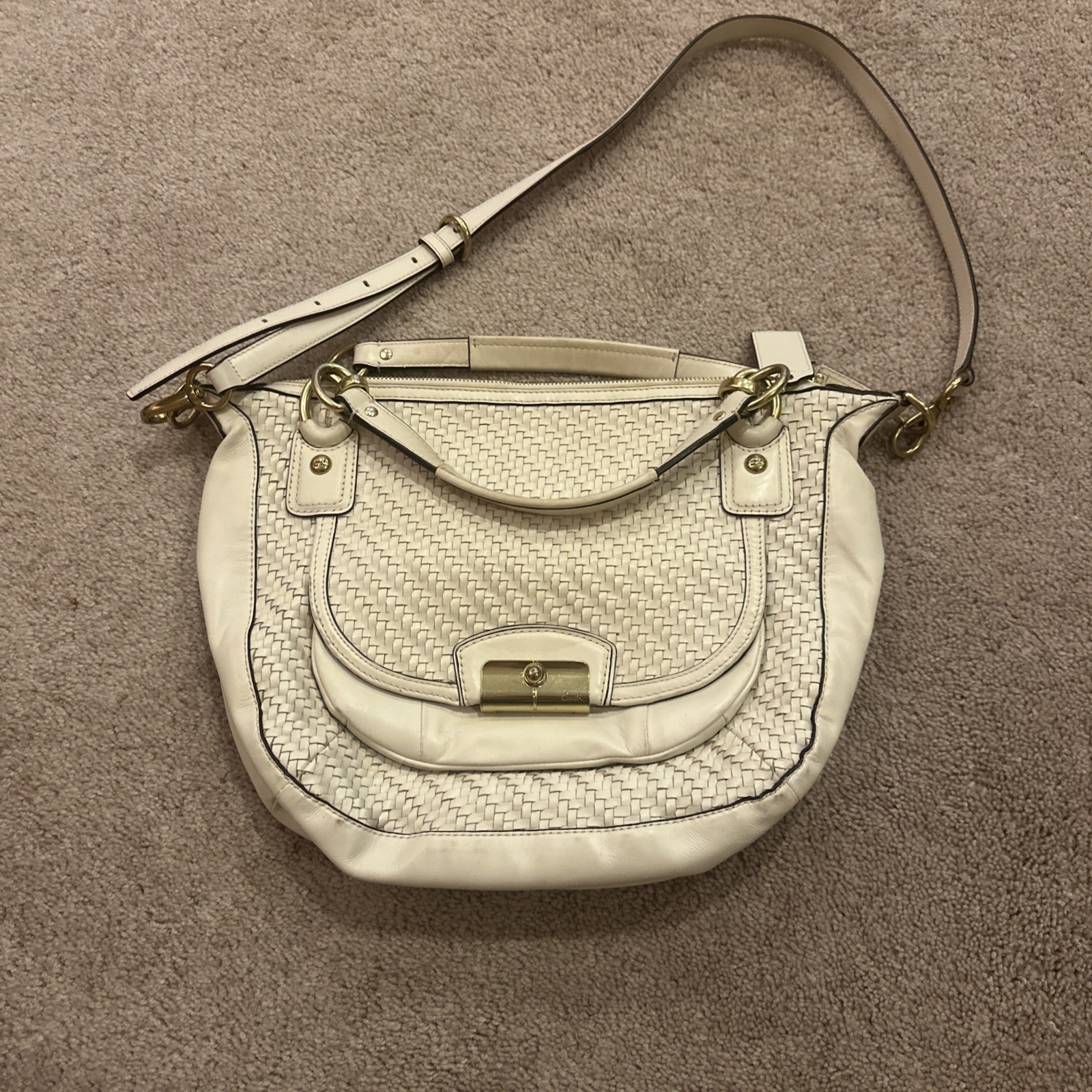 COACH Kristin Woven Leather White Bag + Strap – Pink Lined B1320-F23048 Y2K