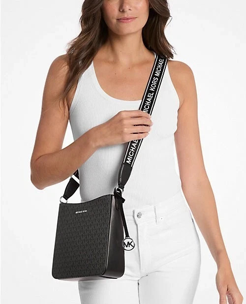 Michael Kors Jet Travel Small Shoulder Messenger Crossbody Bag Black Logo Strap