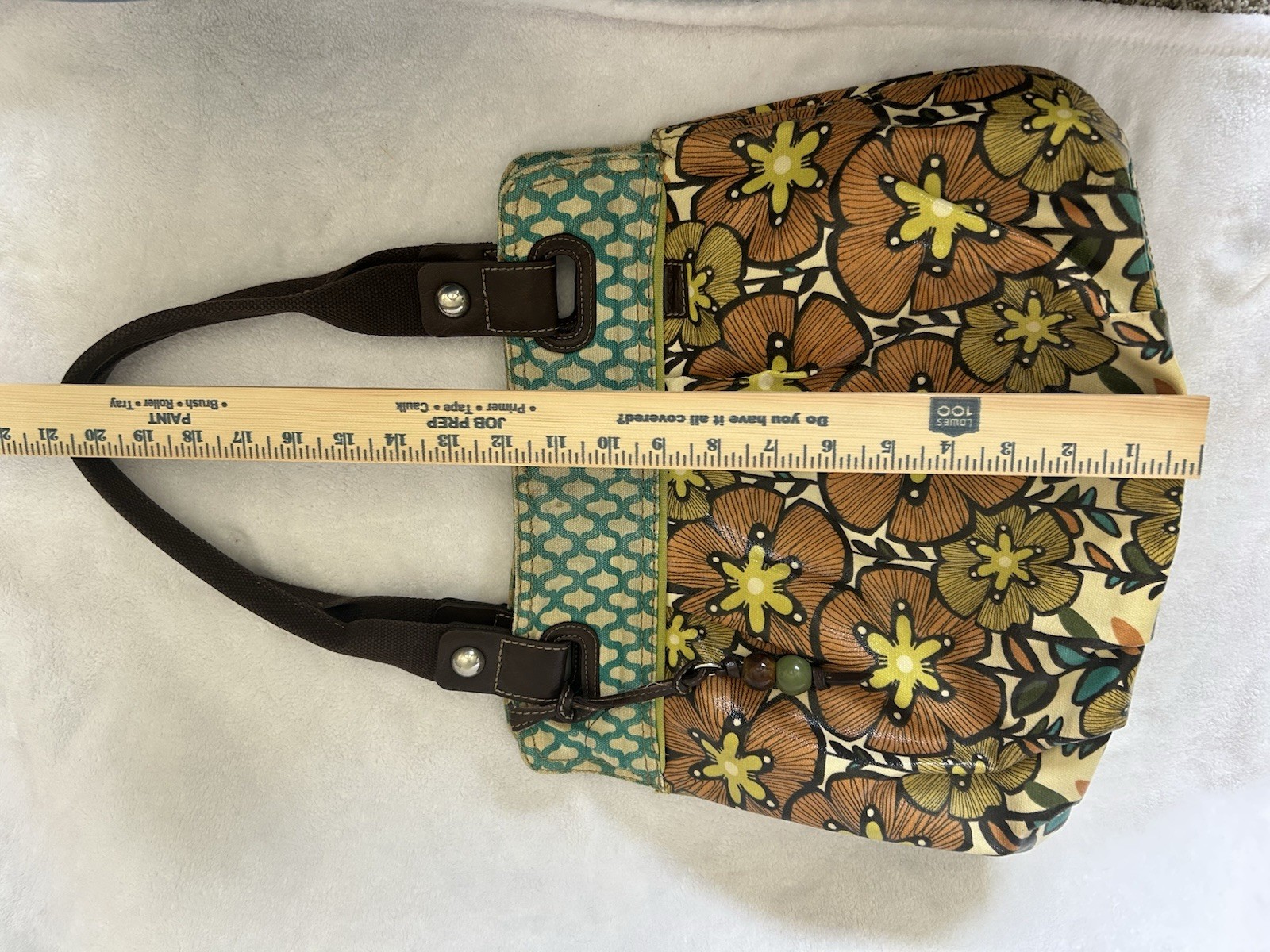 Fossil Key Per Floral Coated Canvas Shoulder Bag Purse Tote Weekend Beach Travel