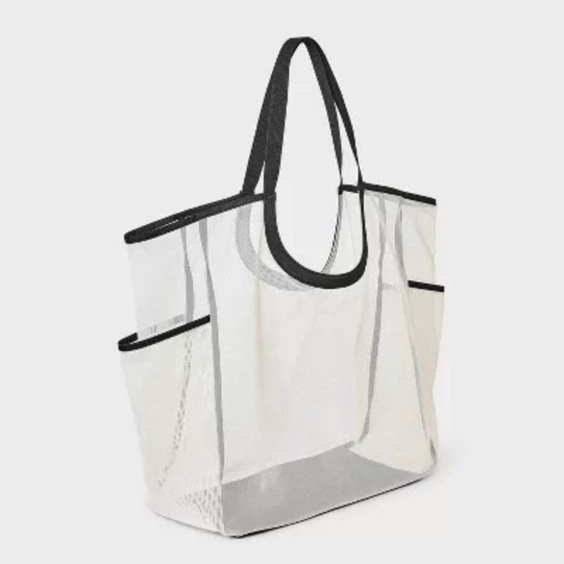 Packable Cut Out Mesh Tote Handbag White