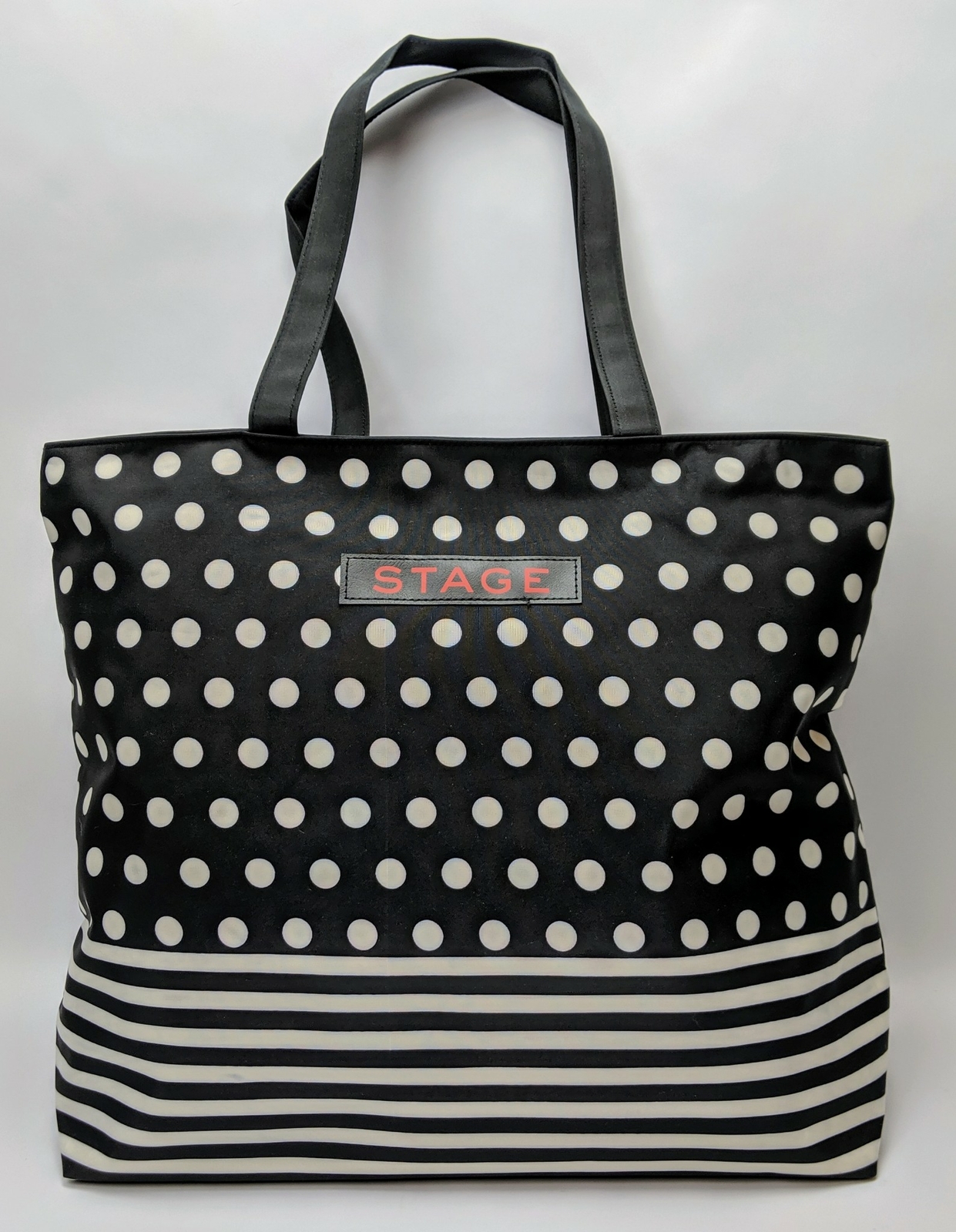 Stage Black and White Polka Dot and Stripe Tote Bag 16 in x 21 in NWOT