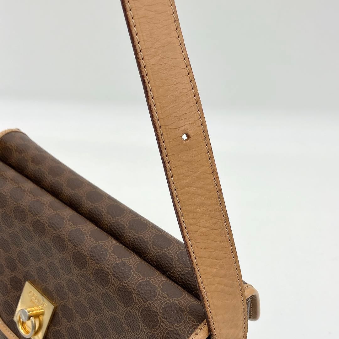 [CELINE] Shoulder Bag Macadam Print Gold Hardware Dark Brown Used Authentic