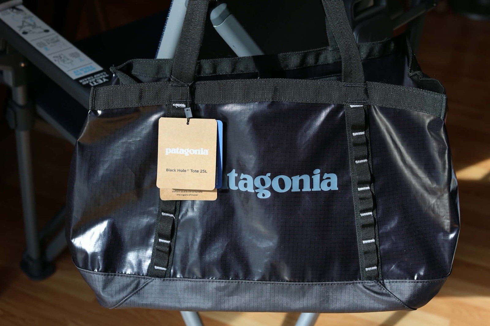 Patagonia Black Hole Tote 25L Black Coated Open Top Adjustable Strap Logo