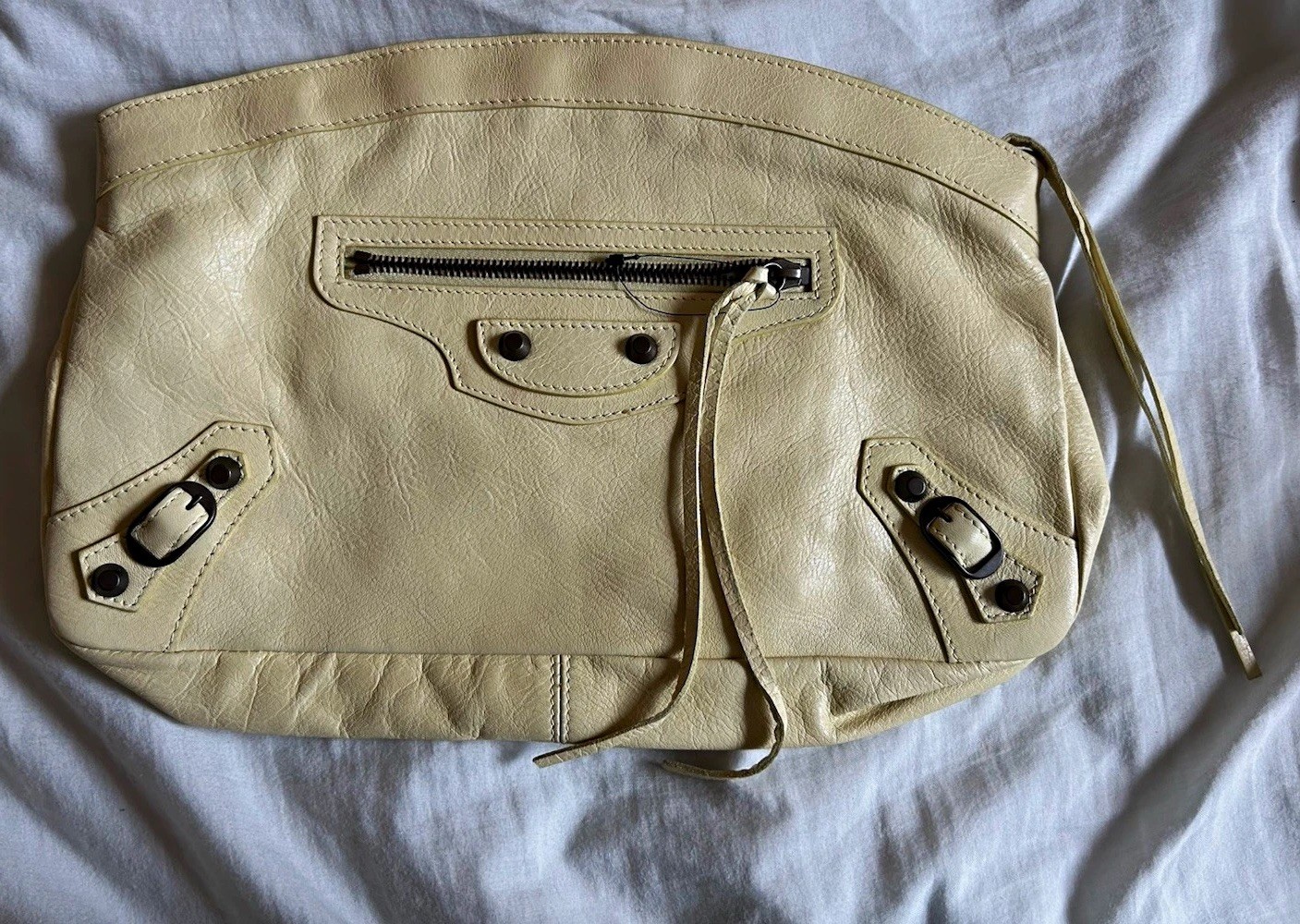 Balenciaga Ivory Zip Clutch Wrist Strap New