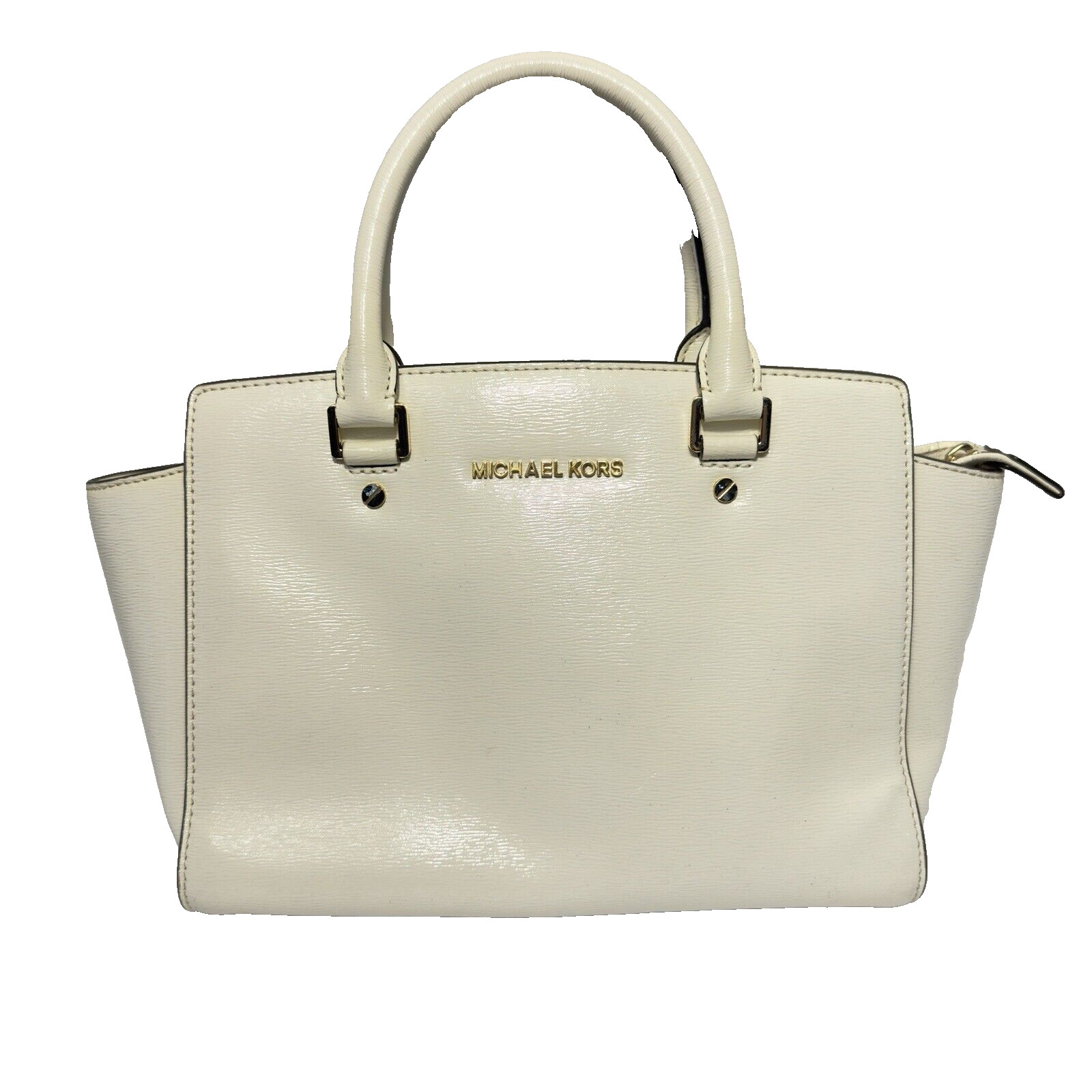 Michael Kors Selma large satchel Saffiano Patent Leather IVORY no shoulder strap