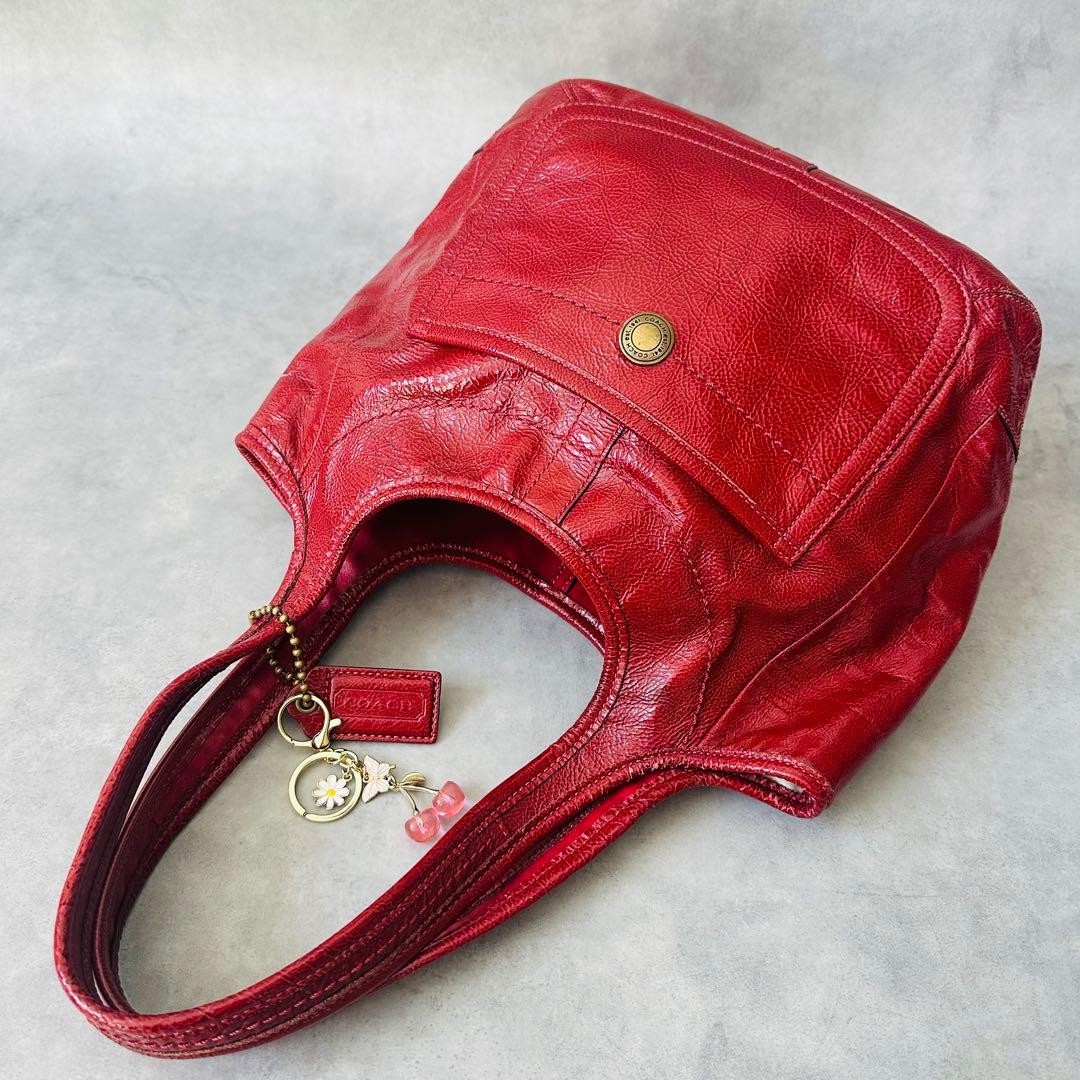 COACH Legacy Ergo Patent Leather Shoulder Bag Red 22x33x15cm Used