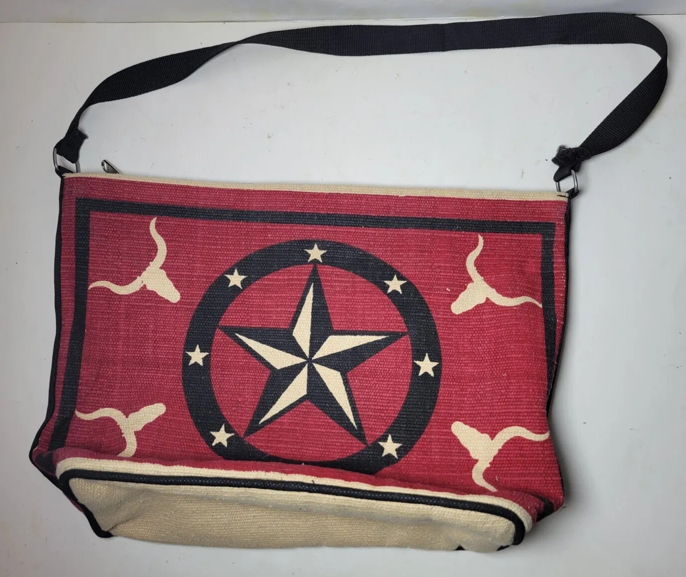 EL PASO SADDLE BLANKET CO Southwestern Texas Star Horns 17×12 Tote Shoulder Bag
