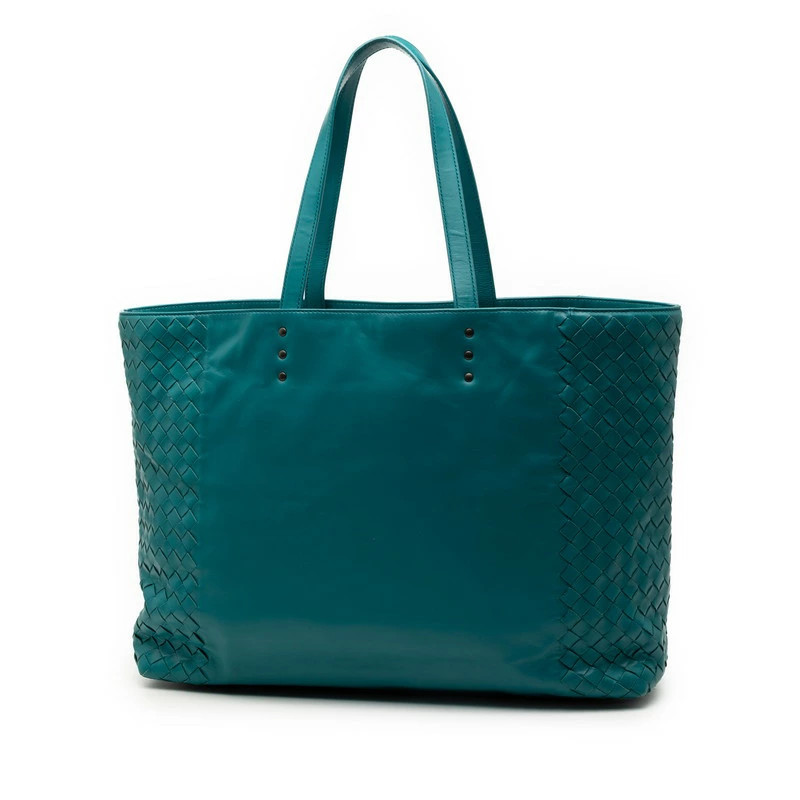 Bottega Veneta Intrecciato Leather Tote Bag Blue Women’s 13.6in x 10.2in x 3.9in