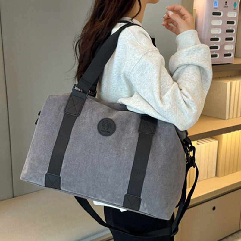 Unisex Travel Bag Storage Tote Suede Handbags Large Capacity Portable Gym Zipper