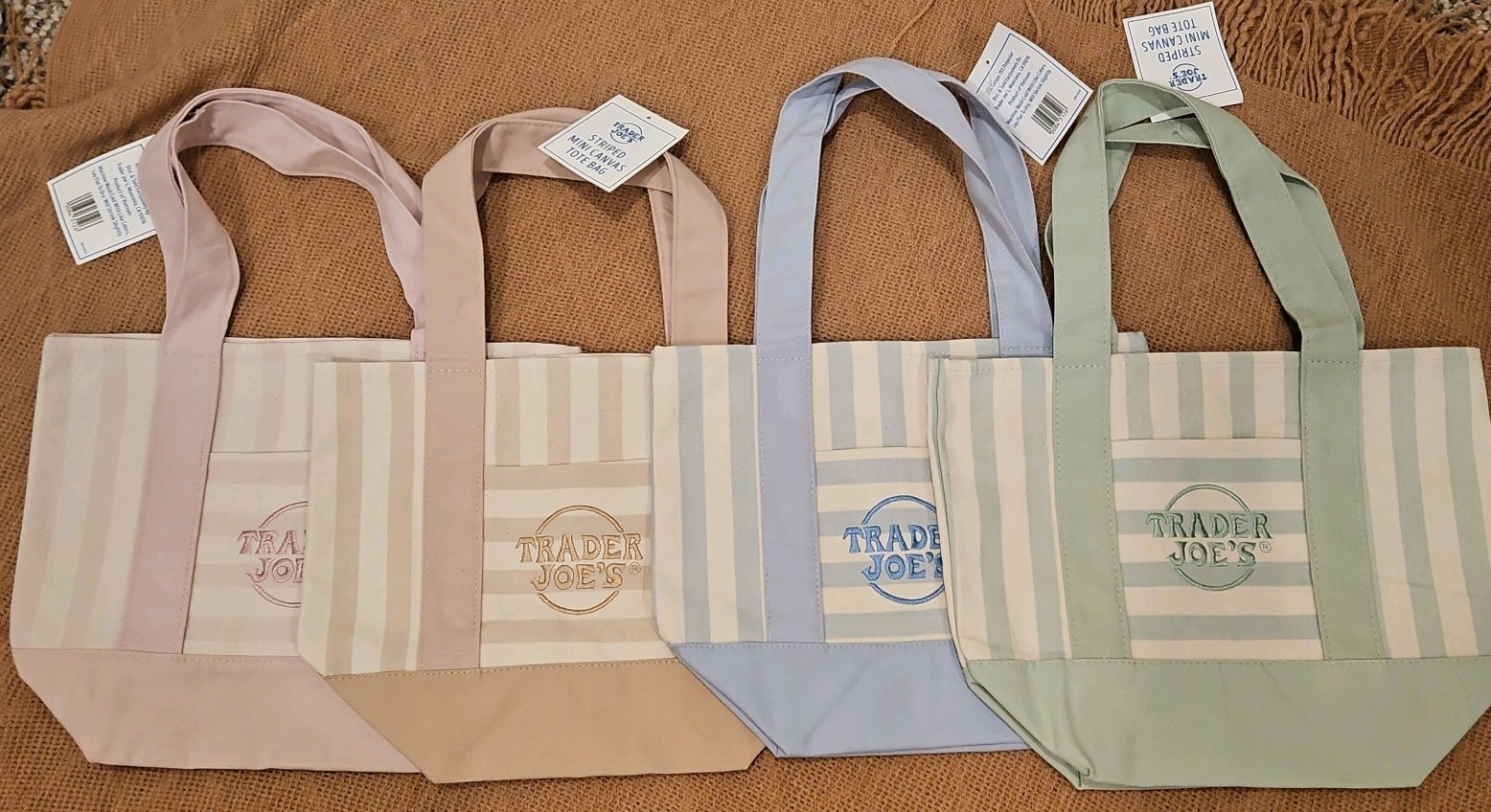trader joe’s pastel stripe tote bags: A set of 4 (all colors), new with tags
