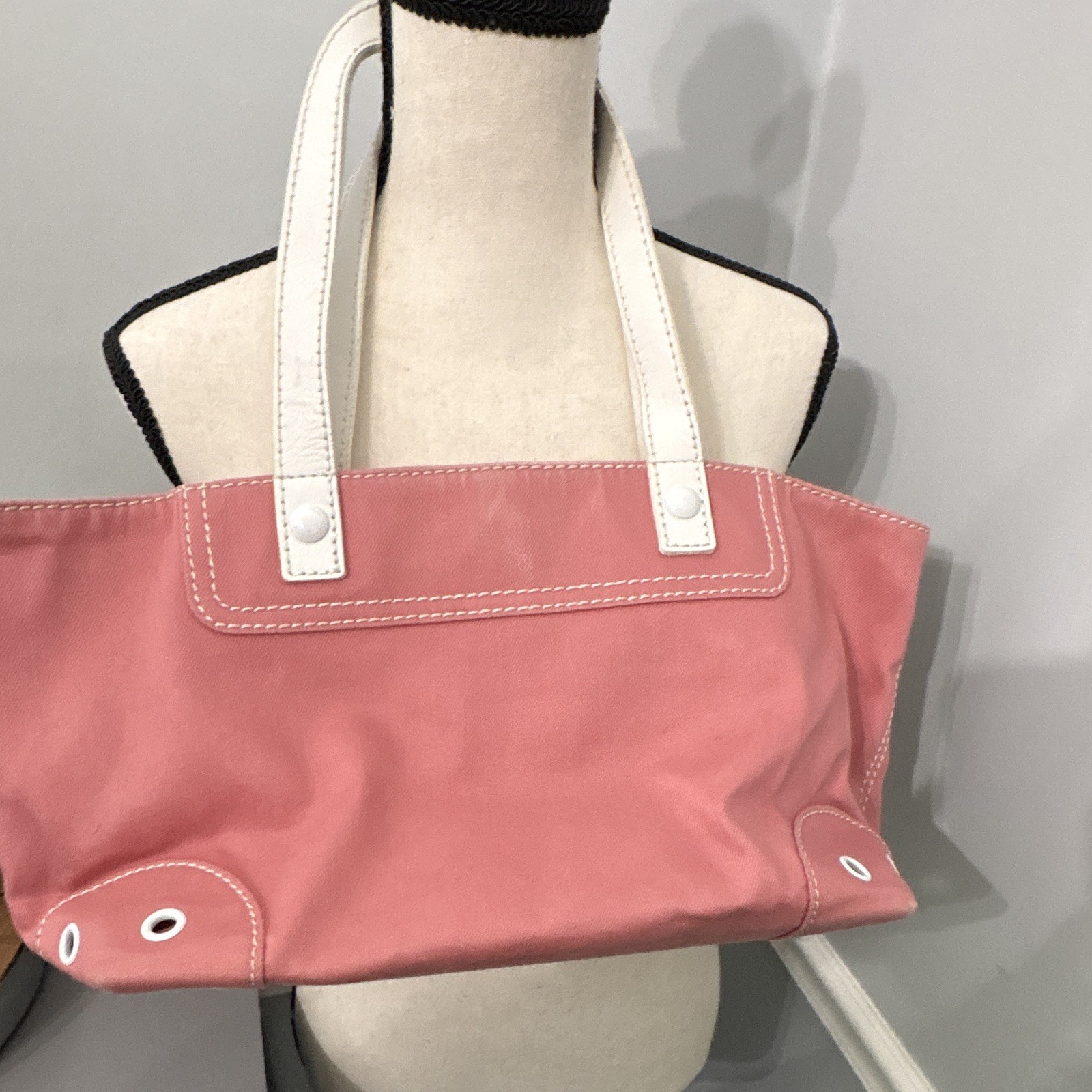 Burberry Pink Logo Tote Bag White Leather Handles Drawstring Pockets