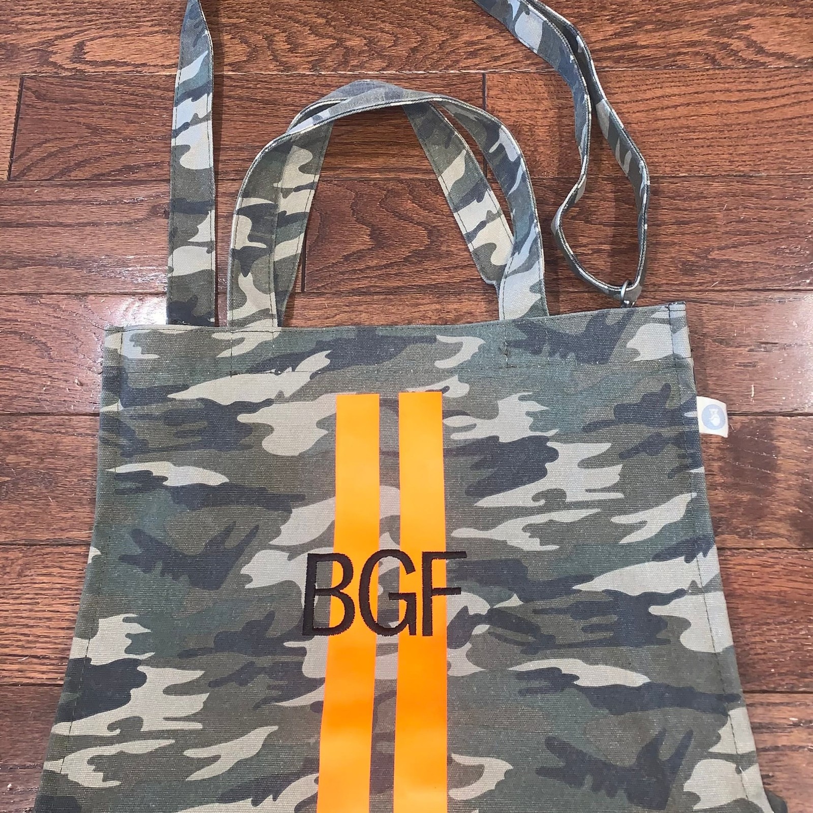 Quilted Koala Luxe North South Bag Green Camo with Orange Tassel