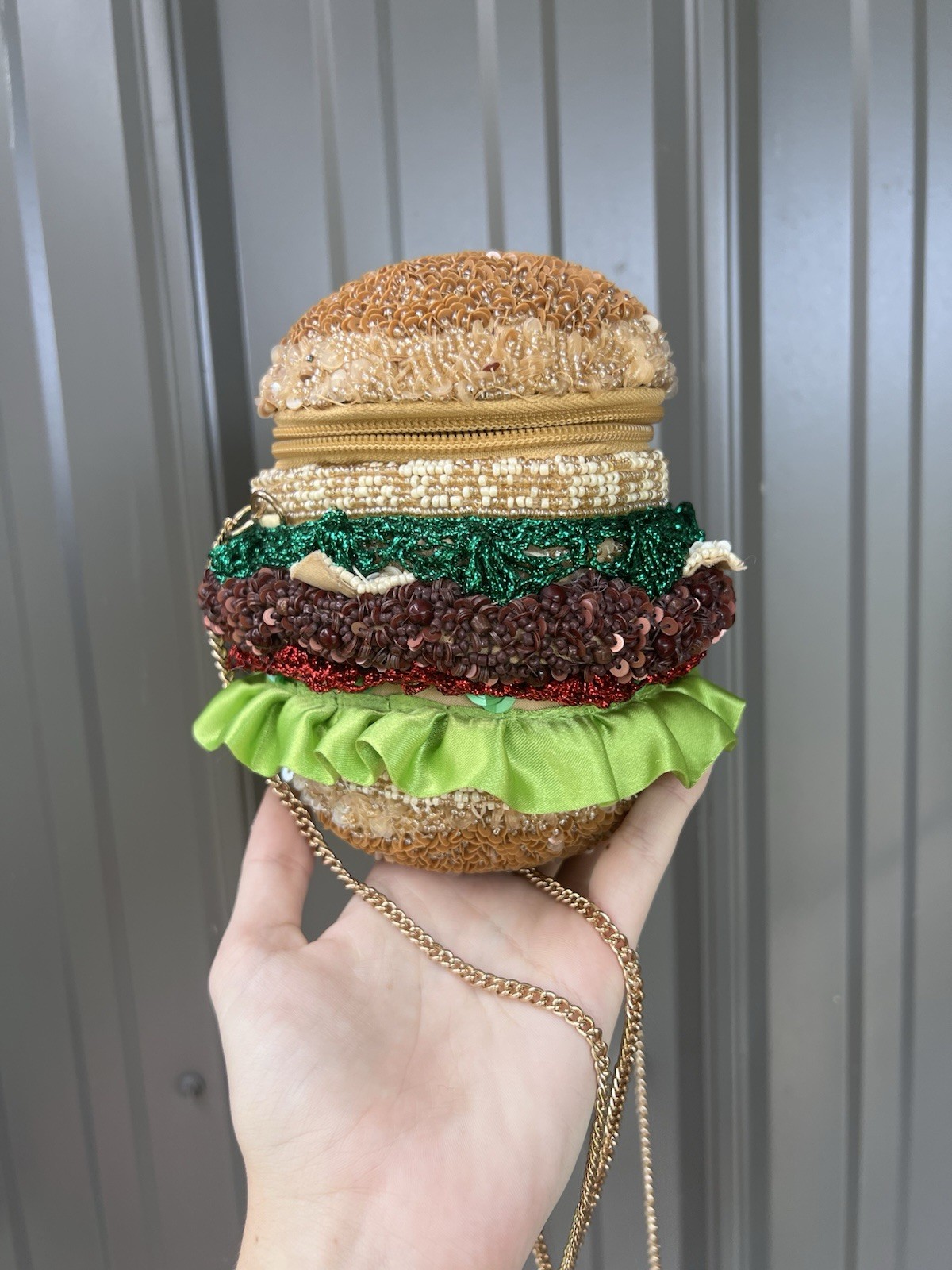 Burger Beaded Mini Crossbody Bag Gold Chain Made in India Viral Bag