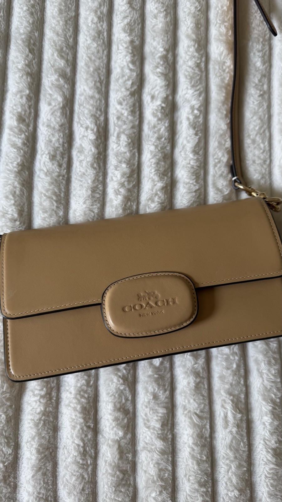 Coach Eliza Flap Crossbody With Leather Covered Closure In Gold/Tan with Wallet