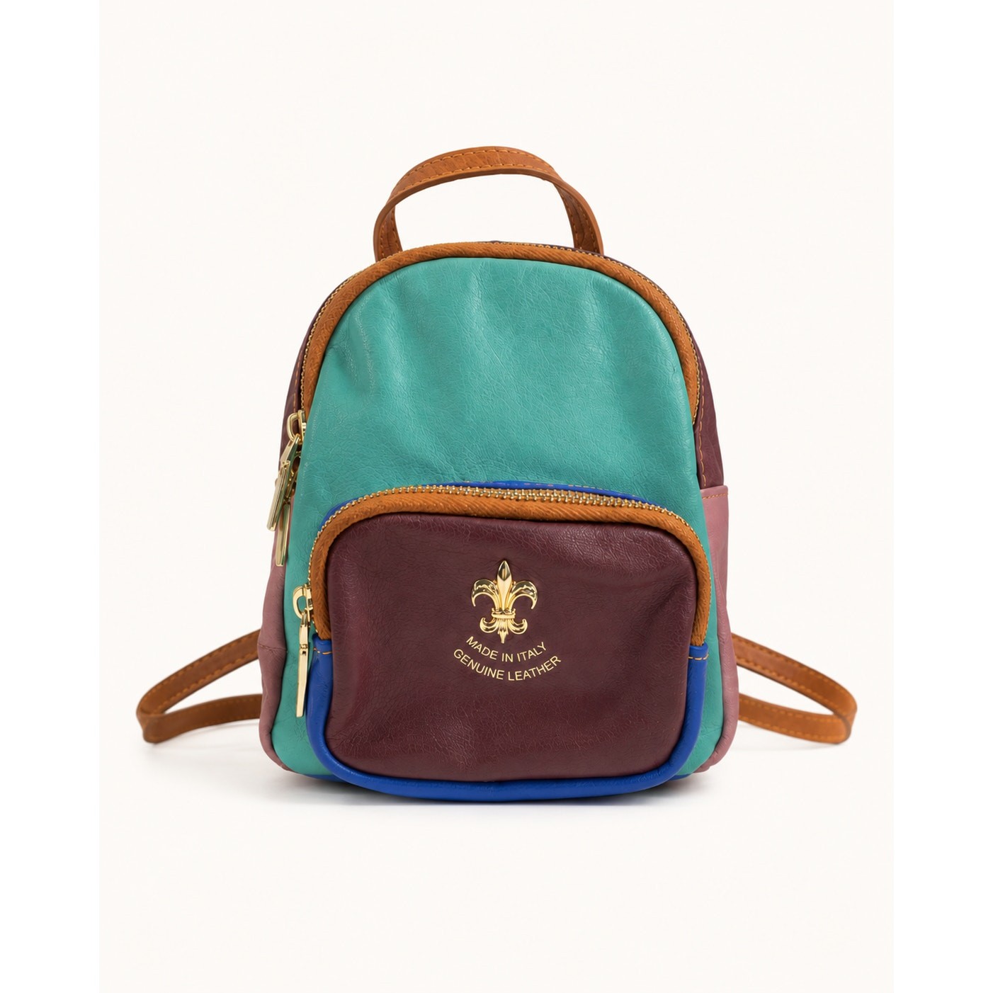 Multicolor Genuine Leather Mini Backpack Crossbody Bag Fleur-de-Lis