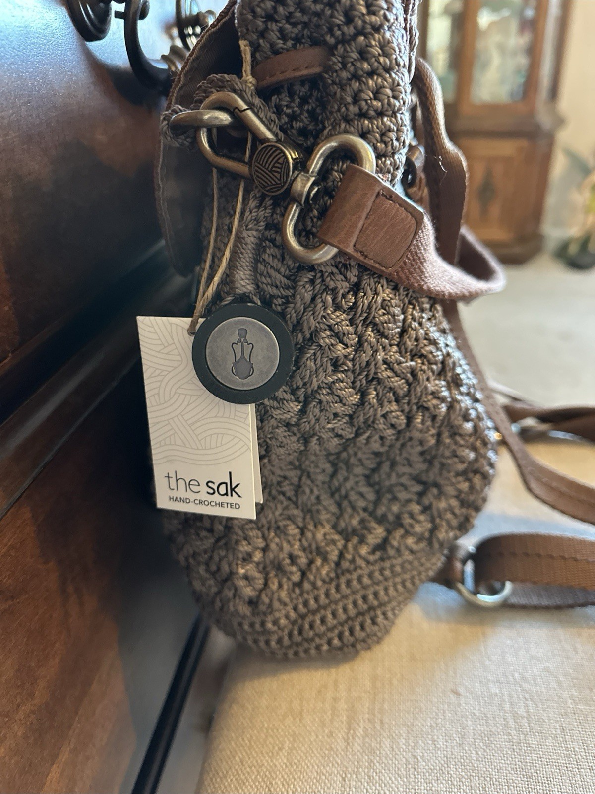 The SAK Avalon Convertible Brown Crochet Backpack Purse NWOT