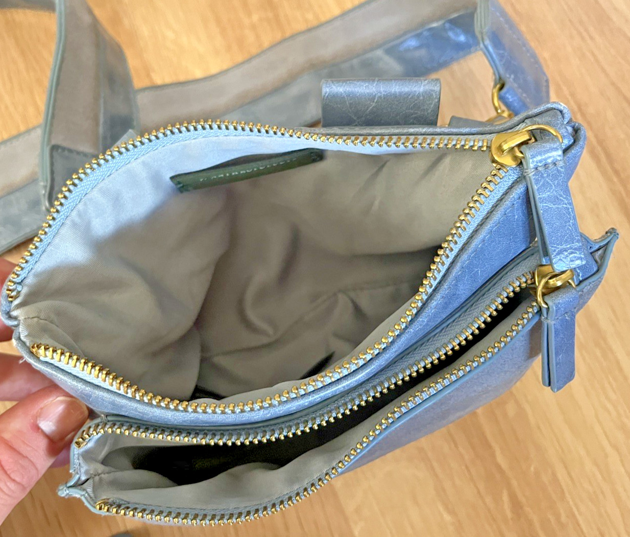 Anthropology Blue Suede/Faux Leather Crossbody Purse or Fanny Bag