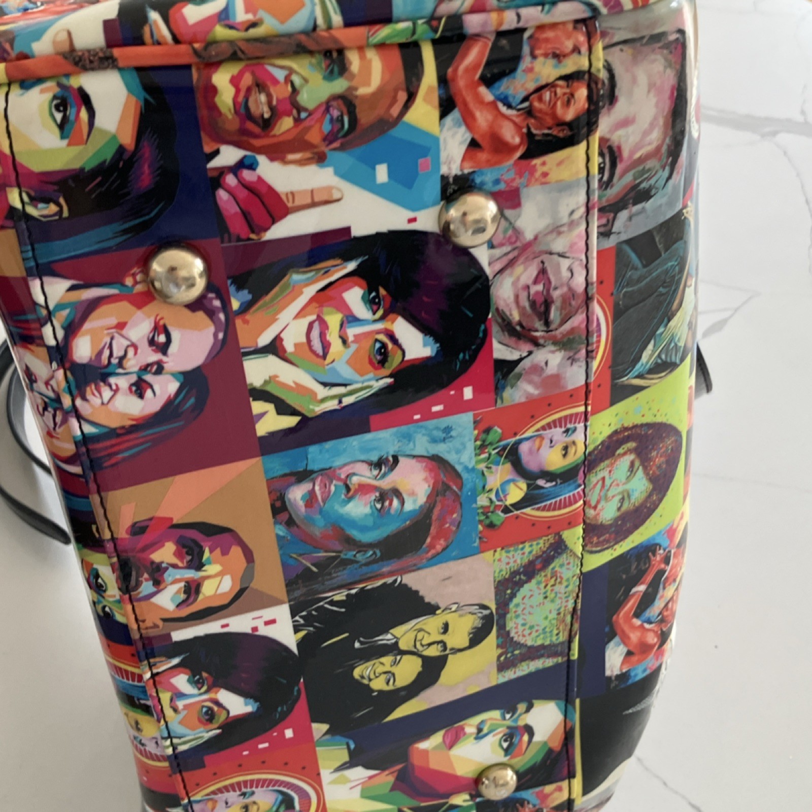 Multicolor Graphic Print Satchel with Gold Hardware & Top Handle for Women