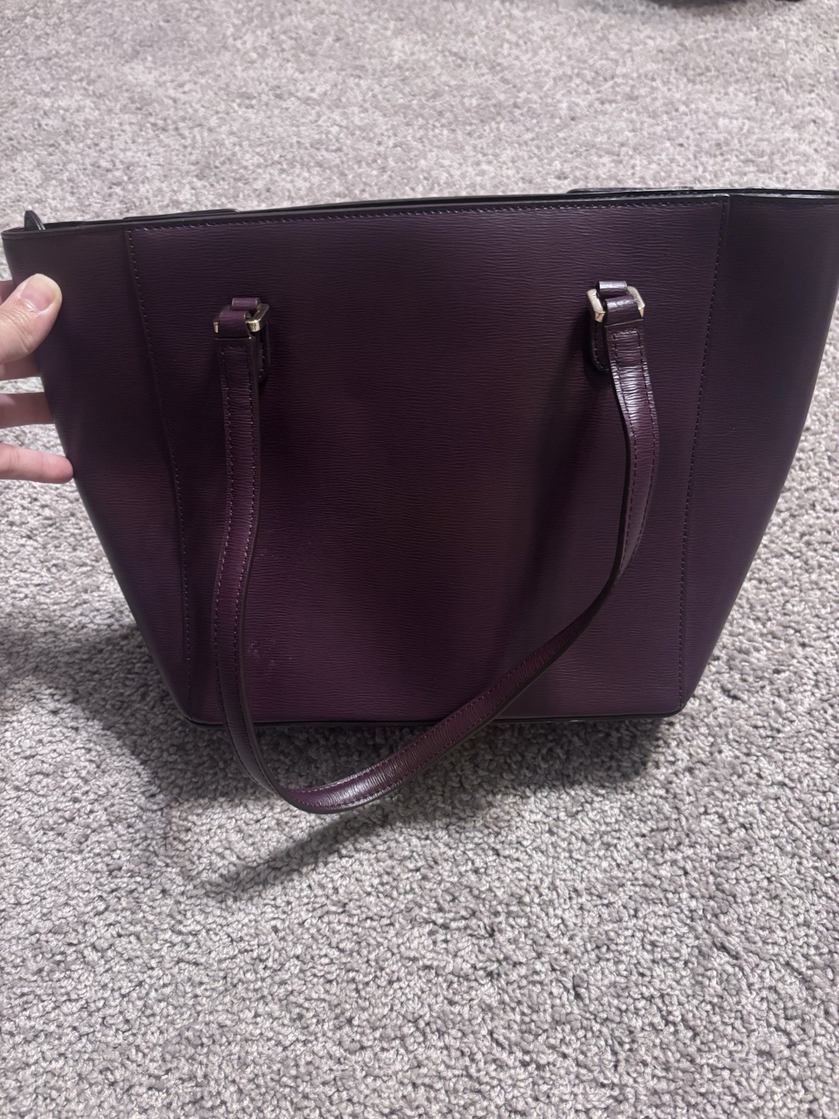 Lauren Ralph Lauren Plum Leather Tote with Gold Tone Hardware