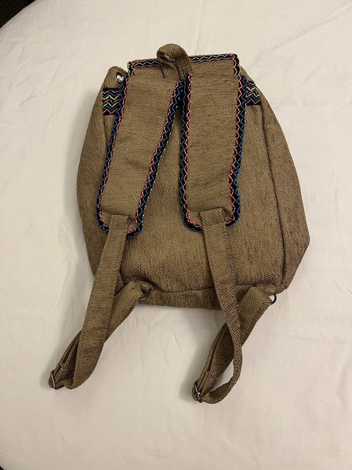 Bohemian-style Drawstring Backpack Colorful Embroidered Accent Made In Egypt