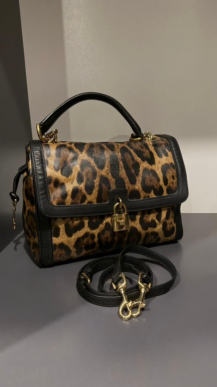 Dolce & Gabbana D&G Miss Sicily Leopard Calf Hair Top Handle Bag