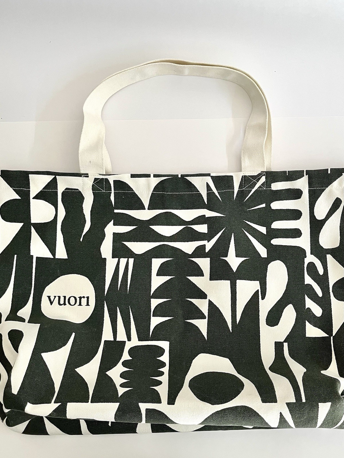 Vuori Holiday Tote Bag Canvas Green Geometric – Oversized Beach, Yoga, Outings