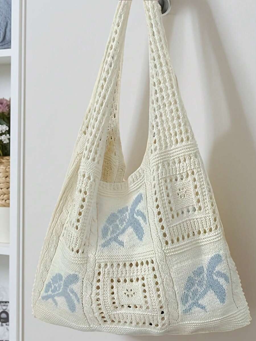 Sea Turtle Crochet Tote Bag Women Large Straw Knit Summer Beach Shoulder