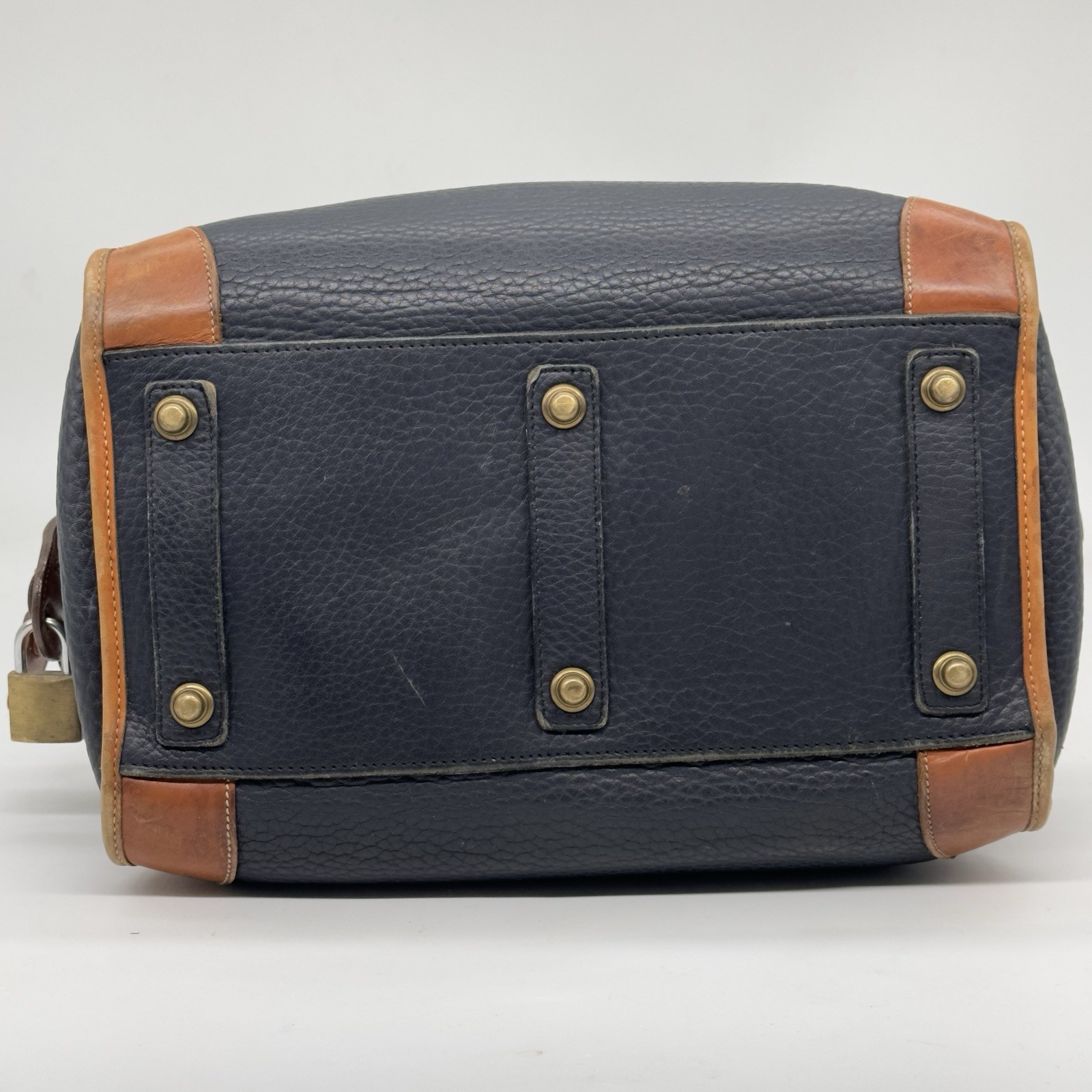 Vtg Dooney & Bourke Gladstone Satchel Black Tan Leather Lock Bag Heritage