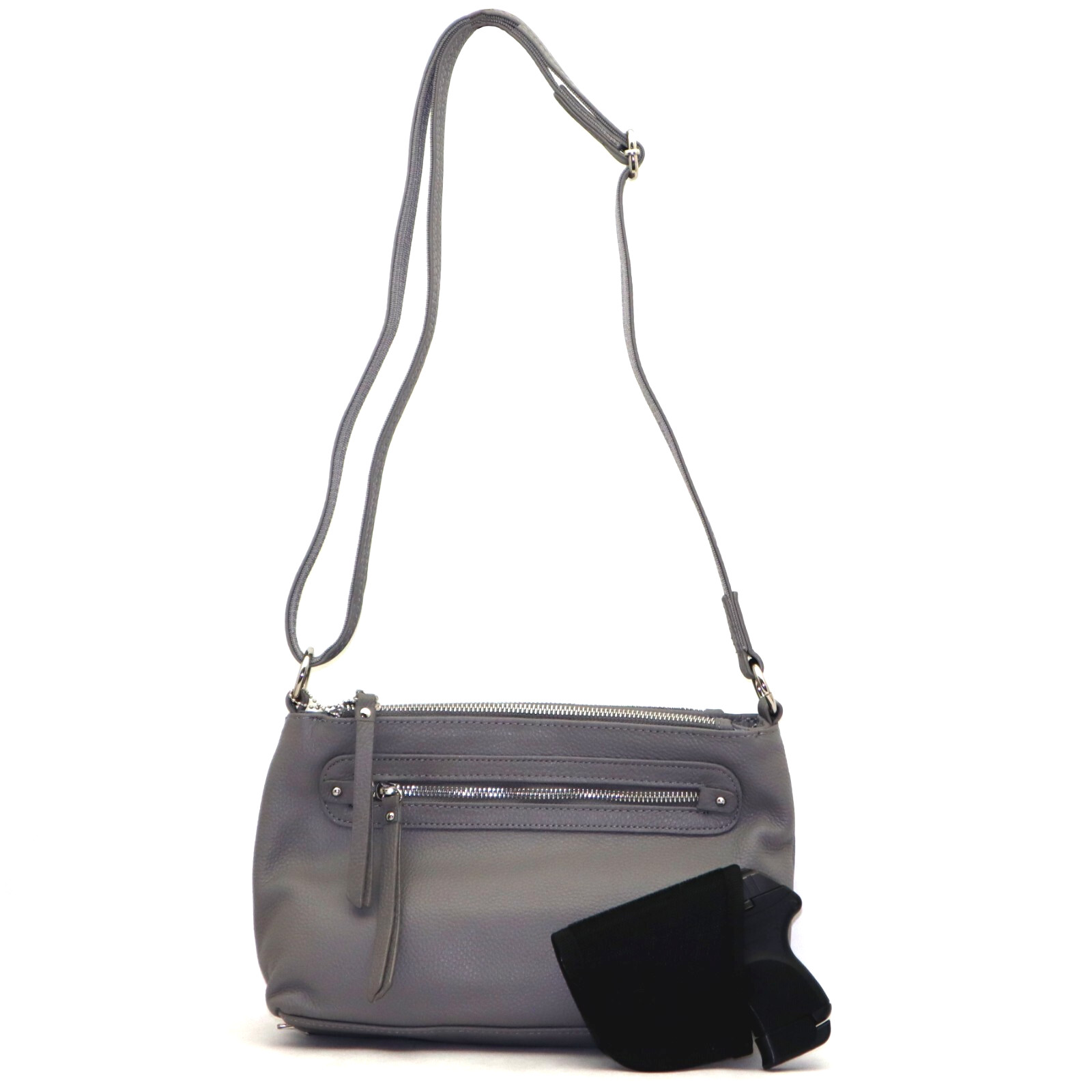 Concealed Carry Purse Women Genuine Leather CCW Shoulder Bag Crossbody Gray