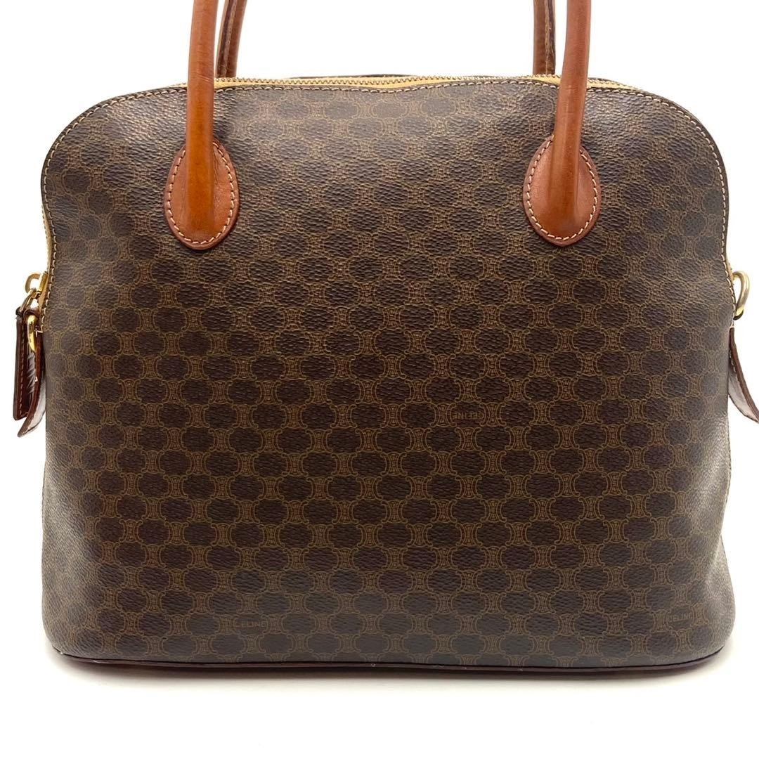 CELINE Macadam Pattern Hand Bag PVC Leather Dark Brown Classic Used From Japan