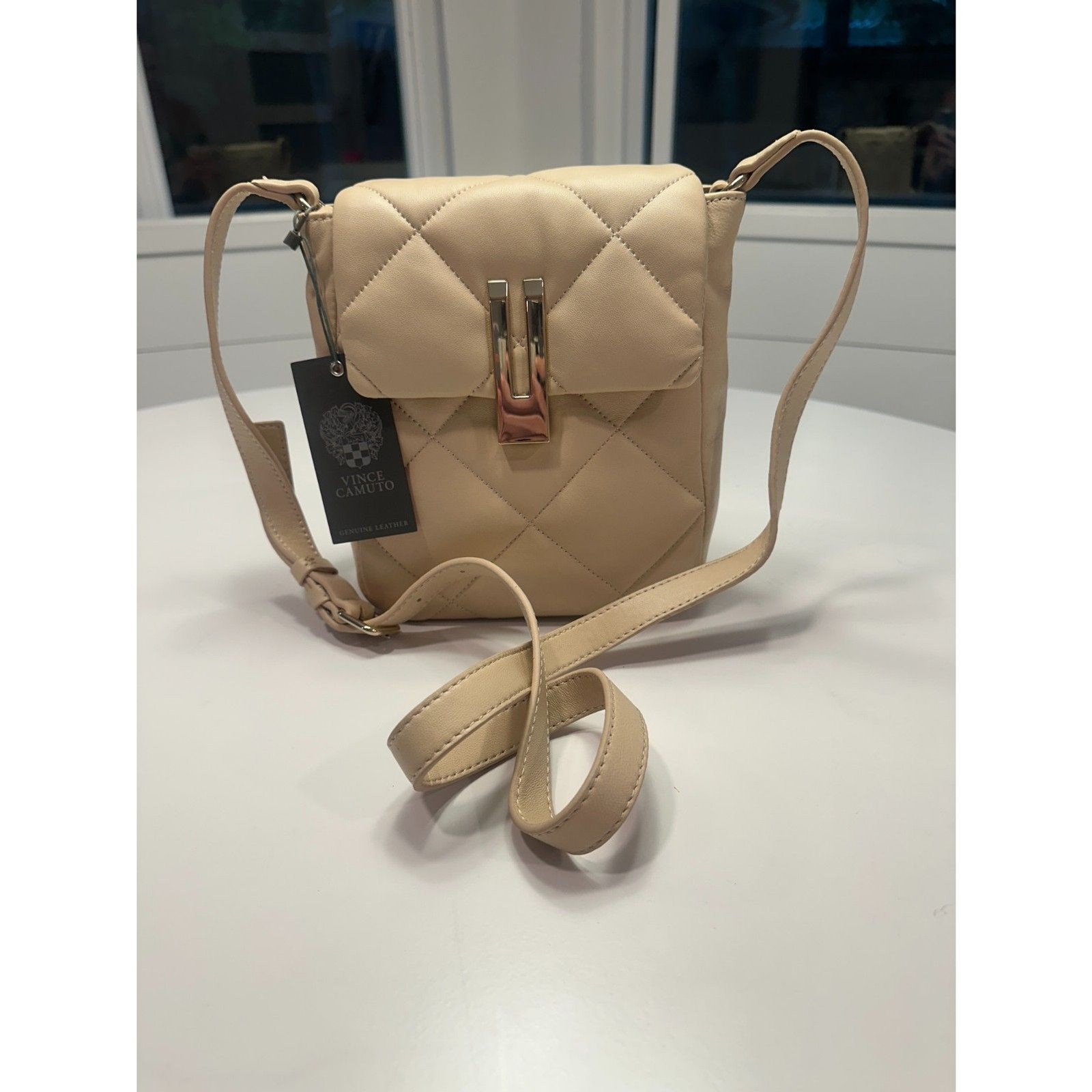NWT Quilted Leather Crossbody Bag Cafe Beige Gold Hardware – One Size