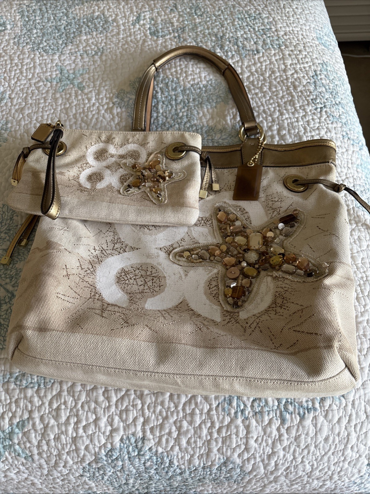 Coach Audrey Canvas Limited Edition Bag Purse Jeweled Starfish +Wristlet 17024